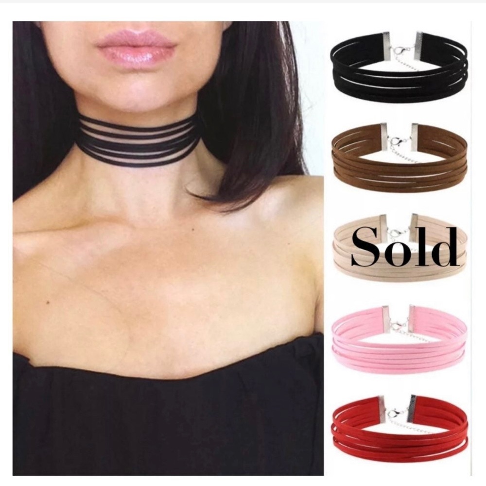 4/$10🎈Sexy Choker Necklace Women’s Jewelry Faux Suede Pink Red Brown Black